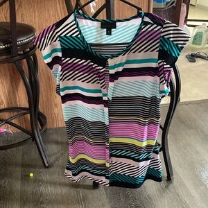 Worthington Blue and Black Graphic Buttoned Blouse